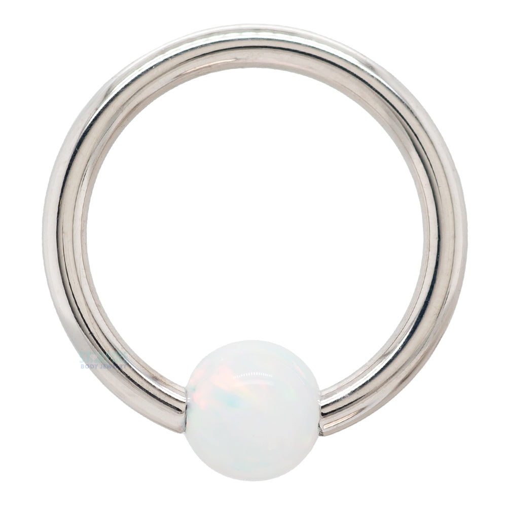 Captive Bead Ring (CBR) in White Gold with Opal Captive Bead