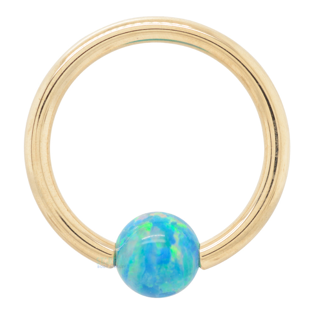 Captive Bead Ring (CBR) in Gold with Teal Opal Captive Bead