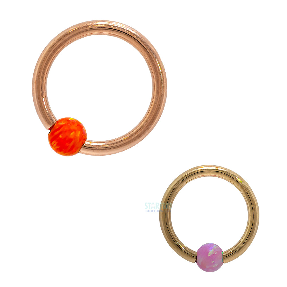 Captive Bead Ring (CBR) in Yellow Gold with Opal Captive Bead