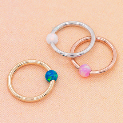 Captive Bead Ring (CBR) in Gold with Sky Blue Opal Captive Bead