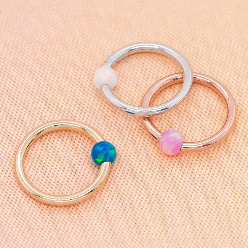 Captive Bead Ring (CBR) in Gold with Green Opal Captive Bead