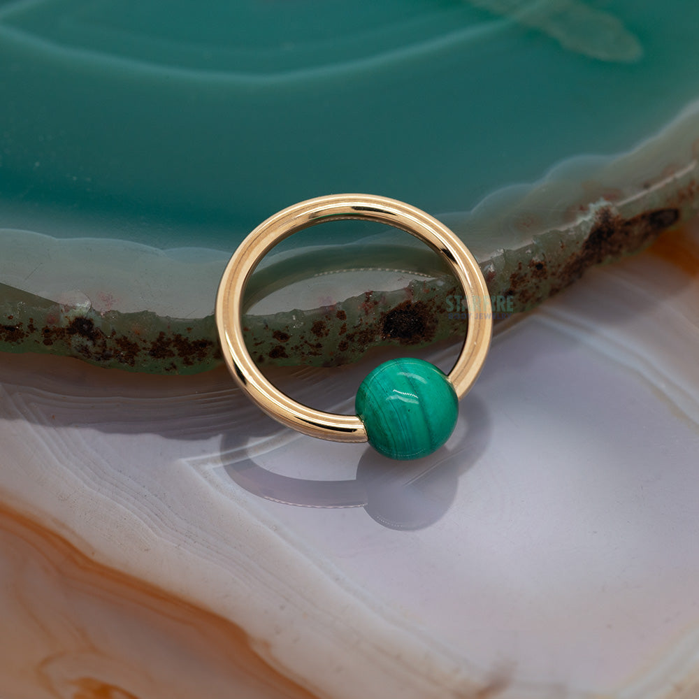 Captive Bead Ring (CBR) in Gold & Platinum with Malachite Captive Bead