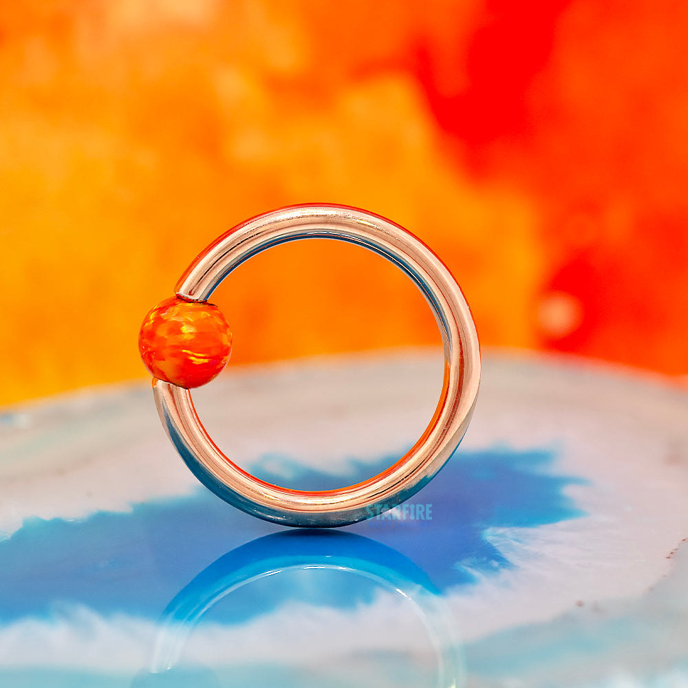 Captive Bead Ring (CBR) in Rose Gold with Opal Captive Bead