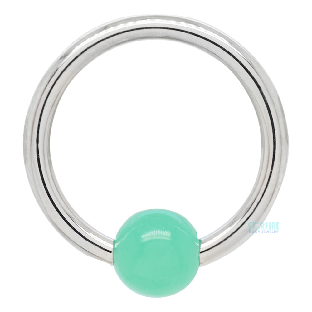 Captive Bead Ring (CBR) in Gold & Platinum with Chrysoprase Captive Bead