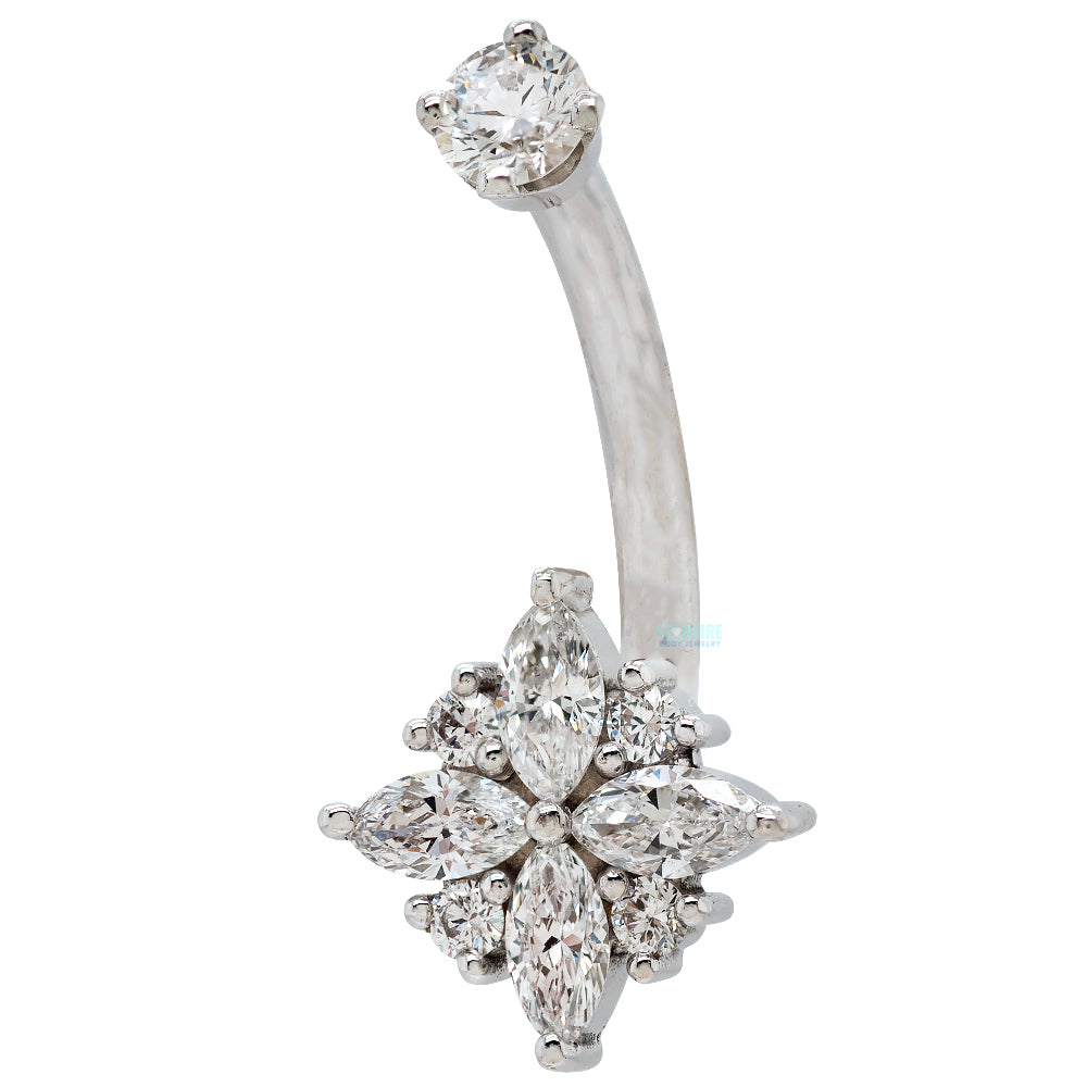 "Pleades" Navel J Curve in Gold & Platinum with DIAMONDS