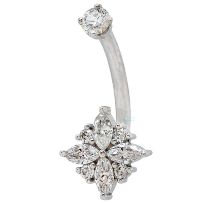 "Pleades" Navel J Curve in Gold & Platinum with DIAMONDS