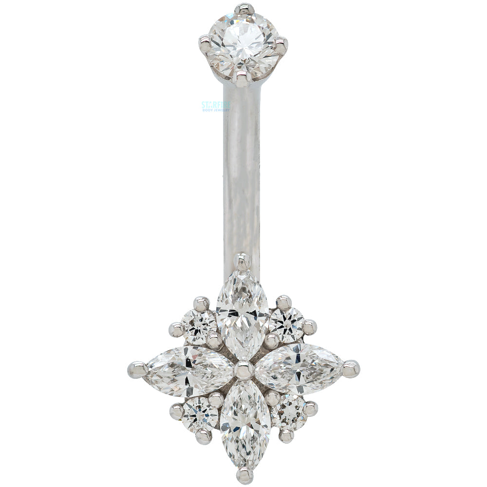 "Pleades" Navel J Curve in Gold & Platinum with DIAMONDS