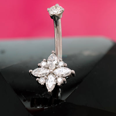 "Pleades" Navel J Curve in Gold & Platinum with DIAMONDS