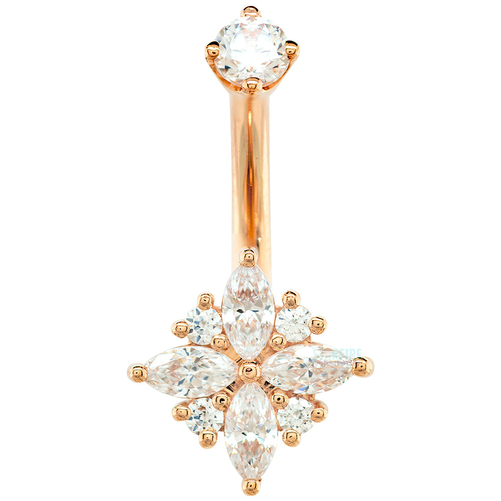 "Pleades" Navel J Curve in Gold & Platinum with White CZ's