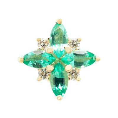 "Mini Pleades" Threaded End in Gold with Emerald & Diamonds