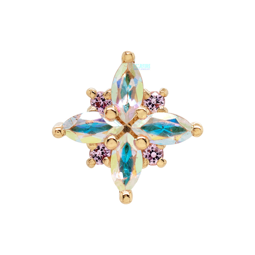 "Mini Pleades" Threaded End in Gold with Mercury Mist Topaz & Light Pink Sapphires