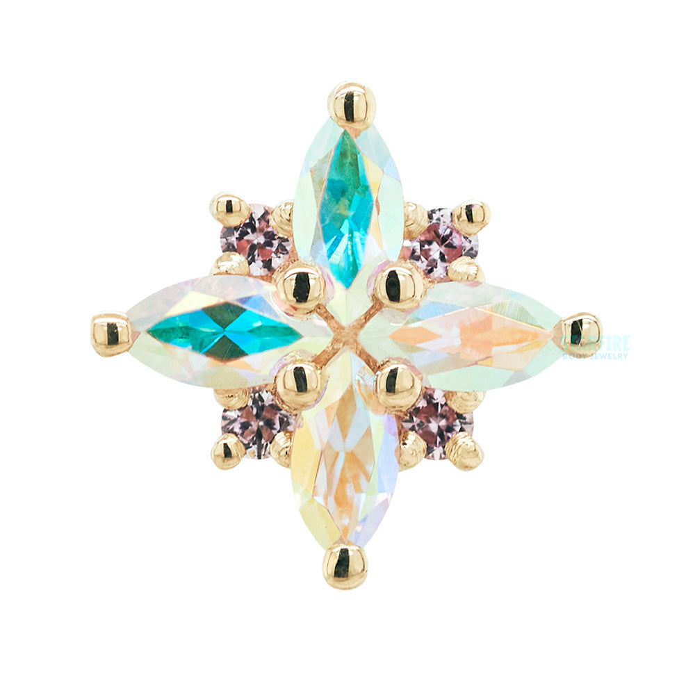 "Mini Pleades" Threaded End in Gold with Mercury Mist Topaz & Light Pink Sapphires