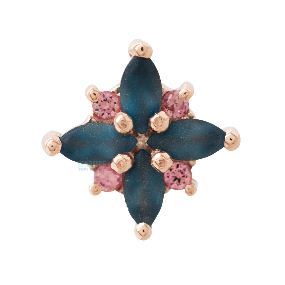"Pleades" Threaded End in Gold with Sandblasted London Blue Topaz & Champagne Sapphire