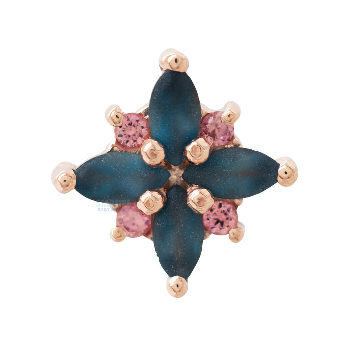 "Pleades" Threaded End in Gold with Sandblasted London Blue Topaz & Champagne Sapphire
