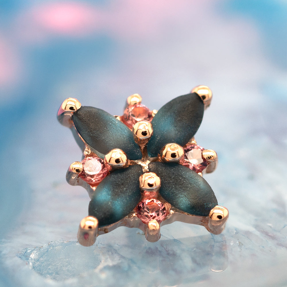 "Pleades" Threaded End in Gold with Sandblasted London Blue Topaz & Champagne Sapphire