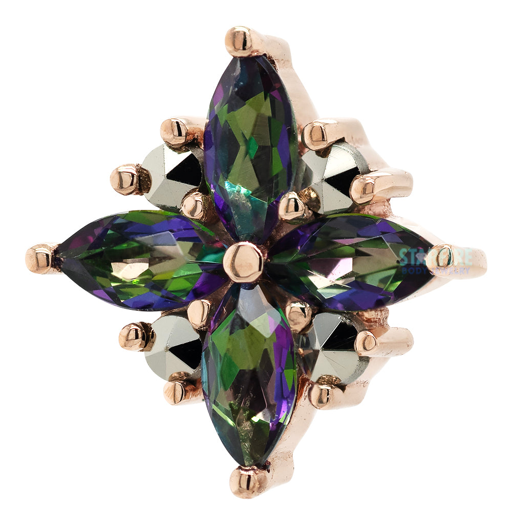 "Pleades" Threaded End in Gold with Mystic Topaz & Marcasite