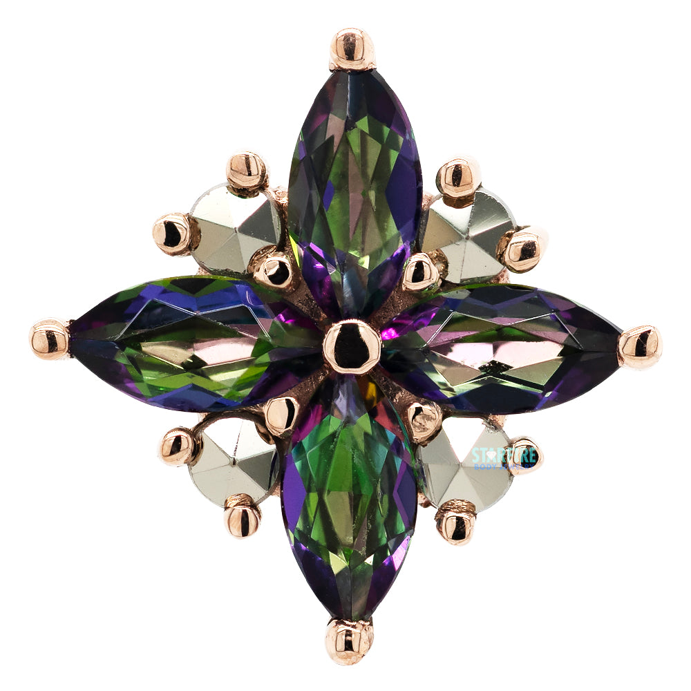 "Pleades" Threaded End in Gold with Mystic Topaz & Marcasite