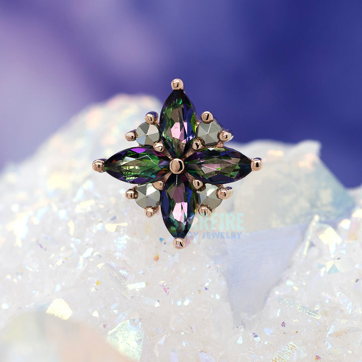"Pleades" Threaded End in Gold with Mystic Topaz & Marcasite