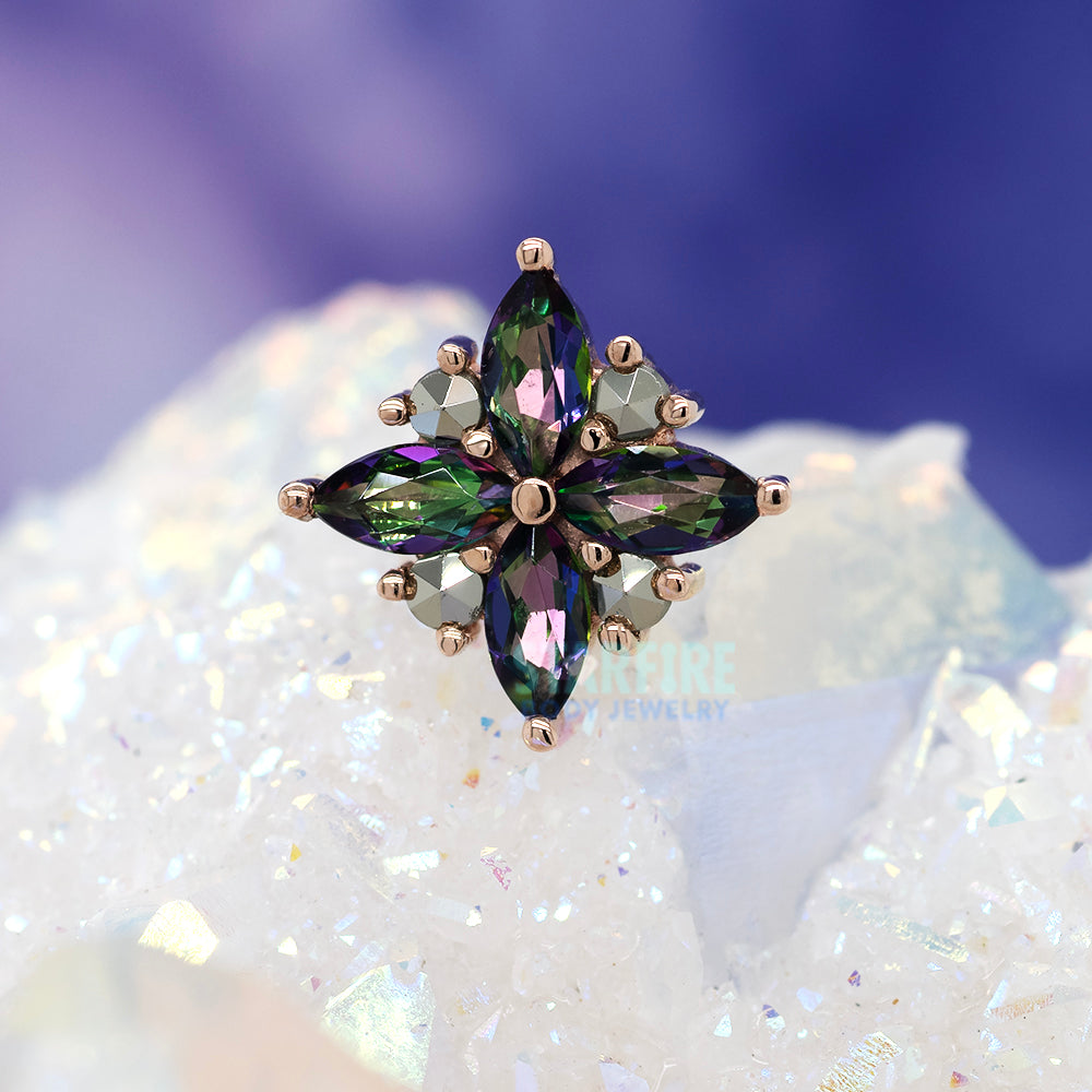 "Pleades" Threaded End in Gold with Mystic Topaz & Marcasite