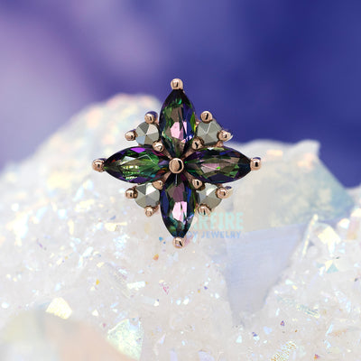 "Pleades" Threaded End in Gold with Mystic Topaz & Marcasite