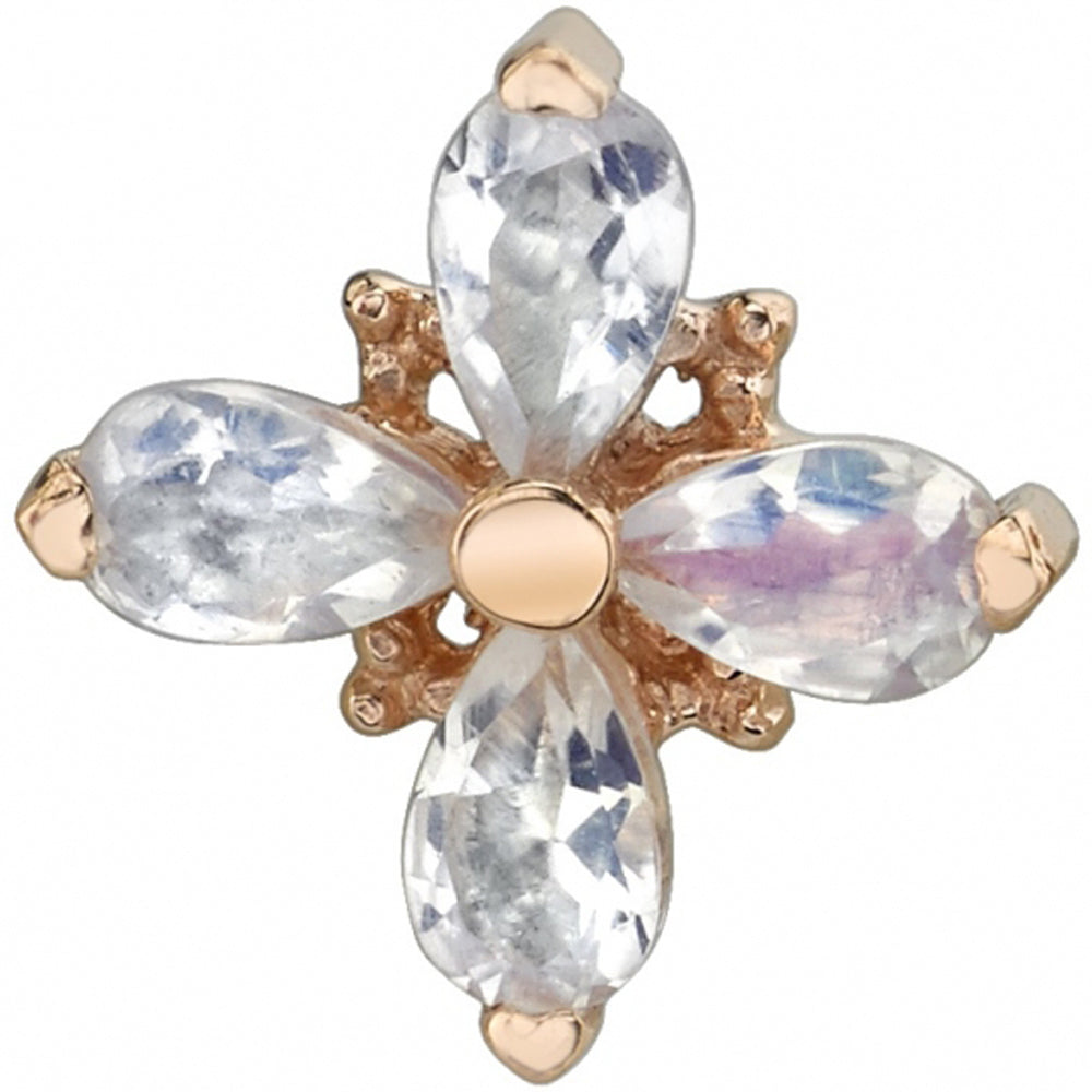 Points In Pear "Pleades" Threaded End in Gold & Platinum with Faceted Rainbow Moonstone