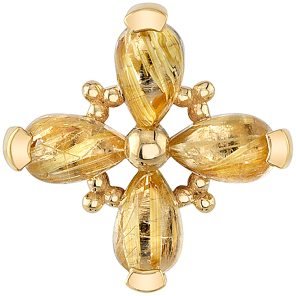 Points In Pear "Pleades" Threaded End in Gold & Platinum with Golden Rutilated Quartz