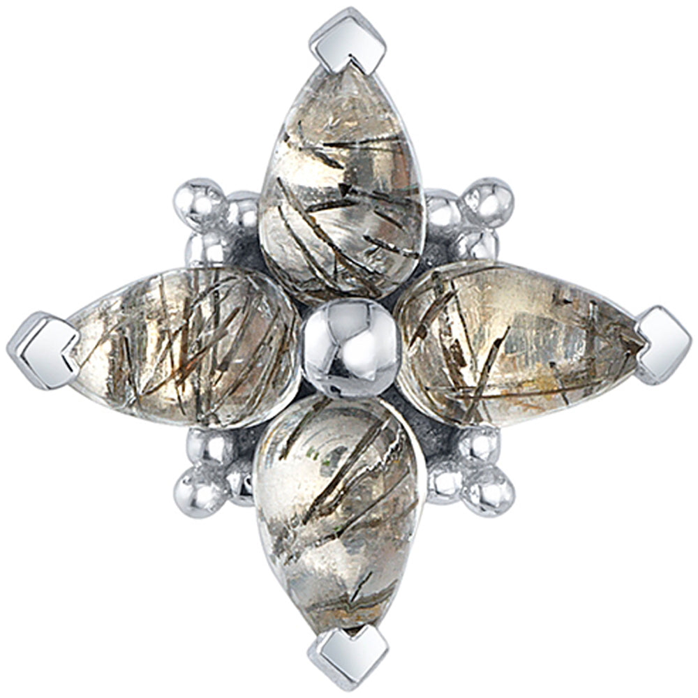 Points Out Pear "Pleades" Threaded End in Gold & Platinum with Tourmalinated Quartz