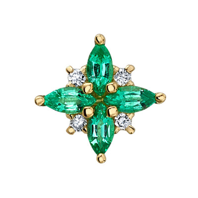 "Tiny Pleades" Threaded End in Gold with Emerald & Diamonds