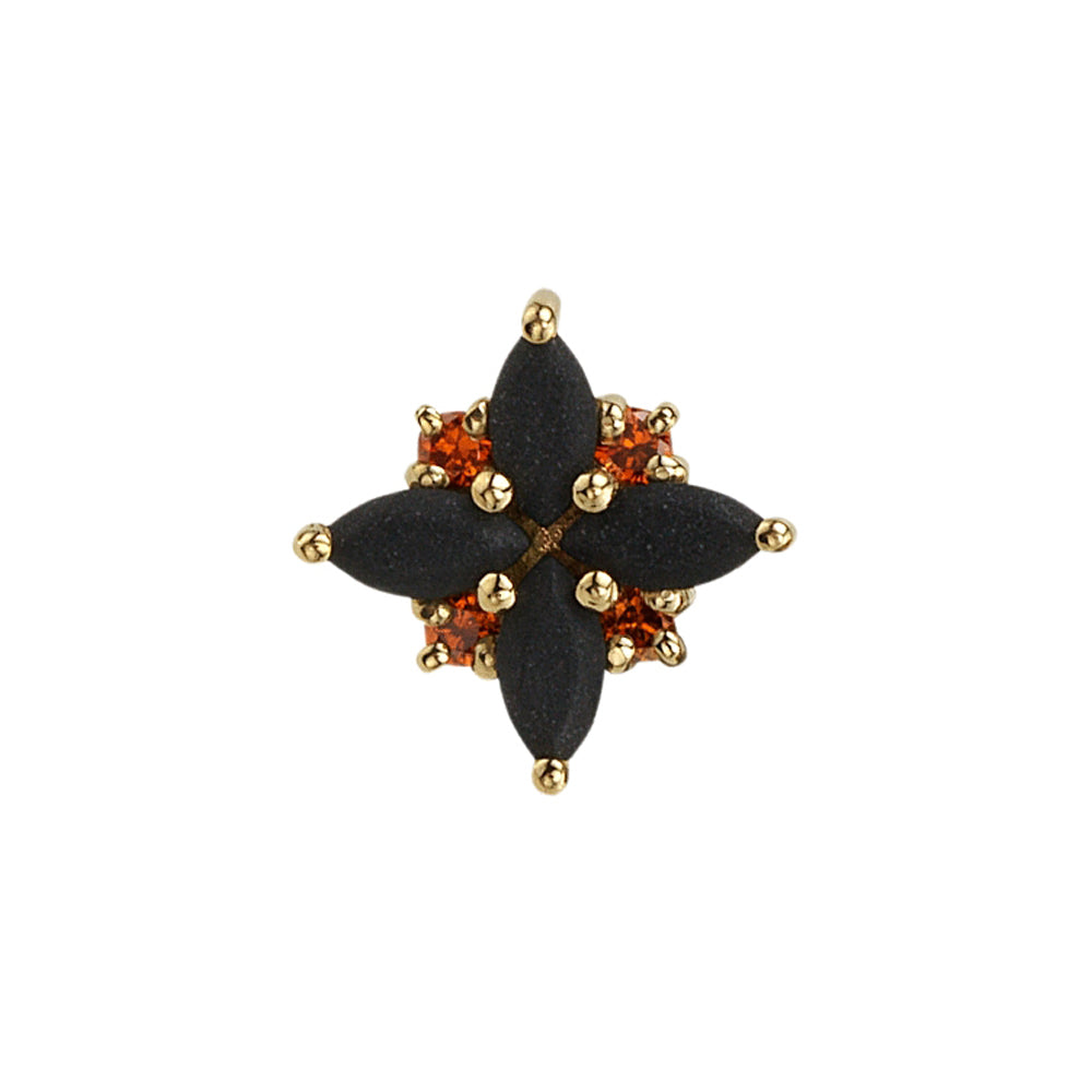 "Tiny Pleades" Threaded End in Gold & Platinum with Sandblasted Onyx & Orange Cognac Diamonds