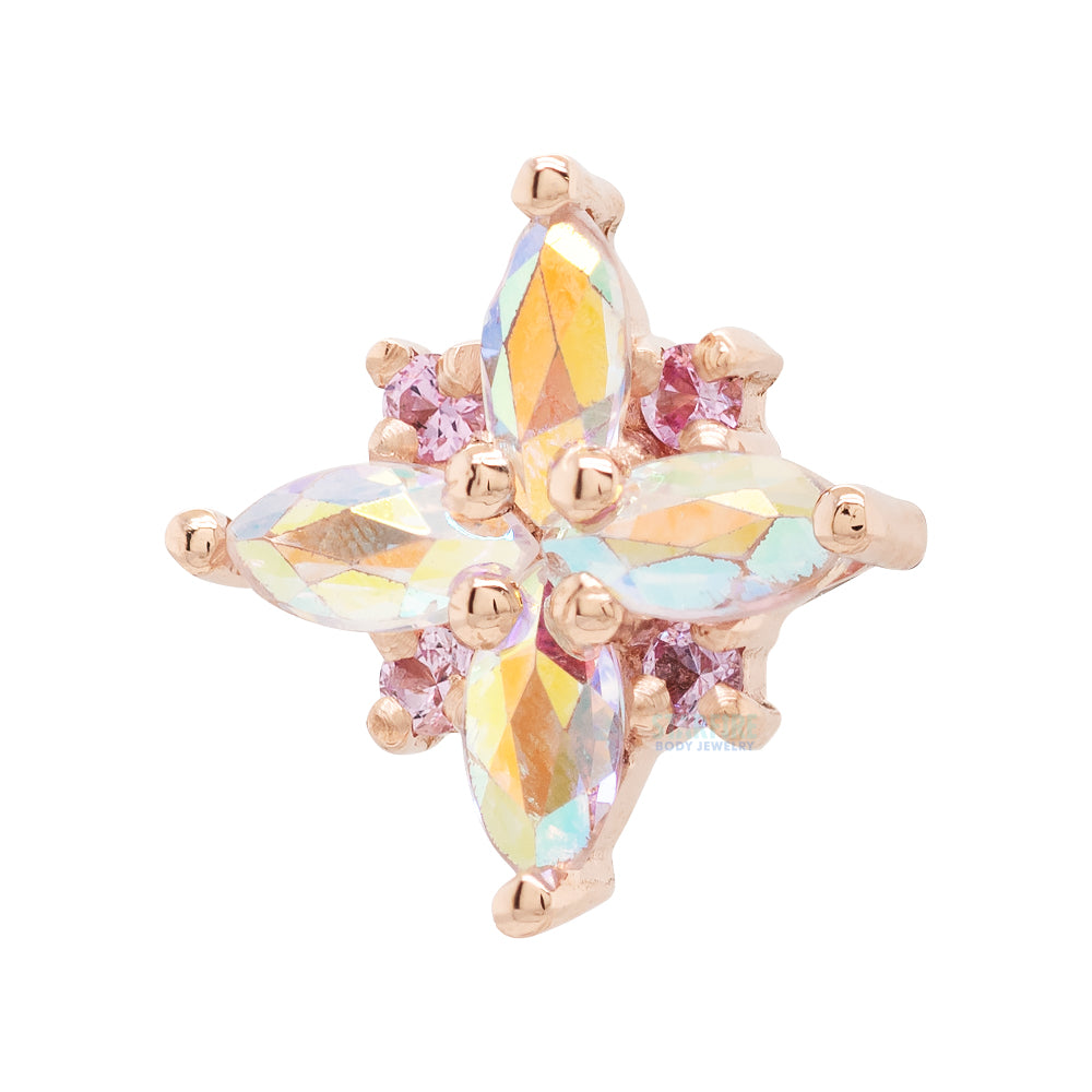 "Mini Pleades" Threaded End in Gold with Mercury Mist Topaz & Light Pink Sapphires