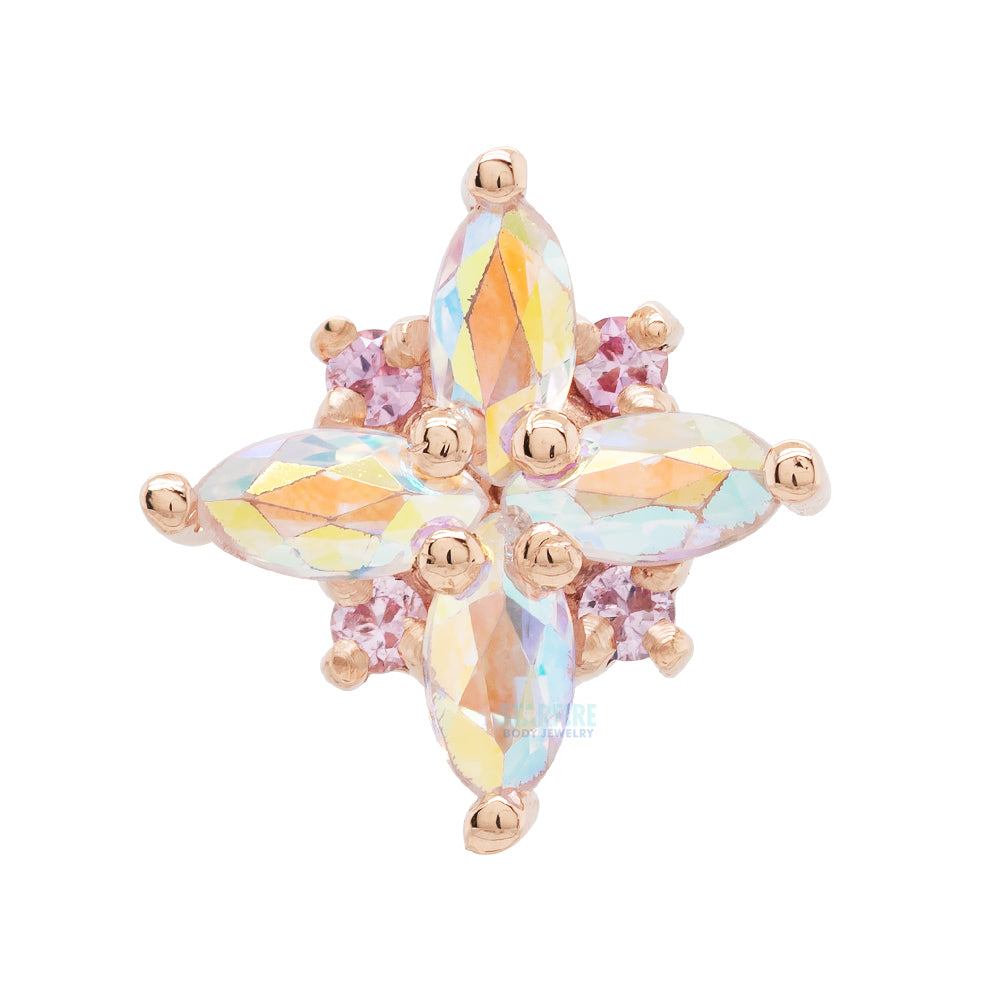 "Mini Pleades" Threaded End in Gold with Mercury Mist Topaz & Light Pink Sapphires
