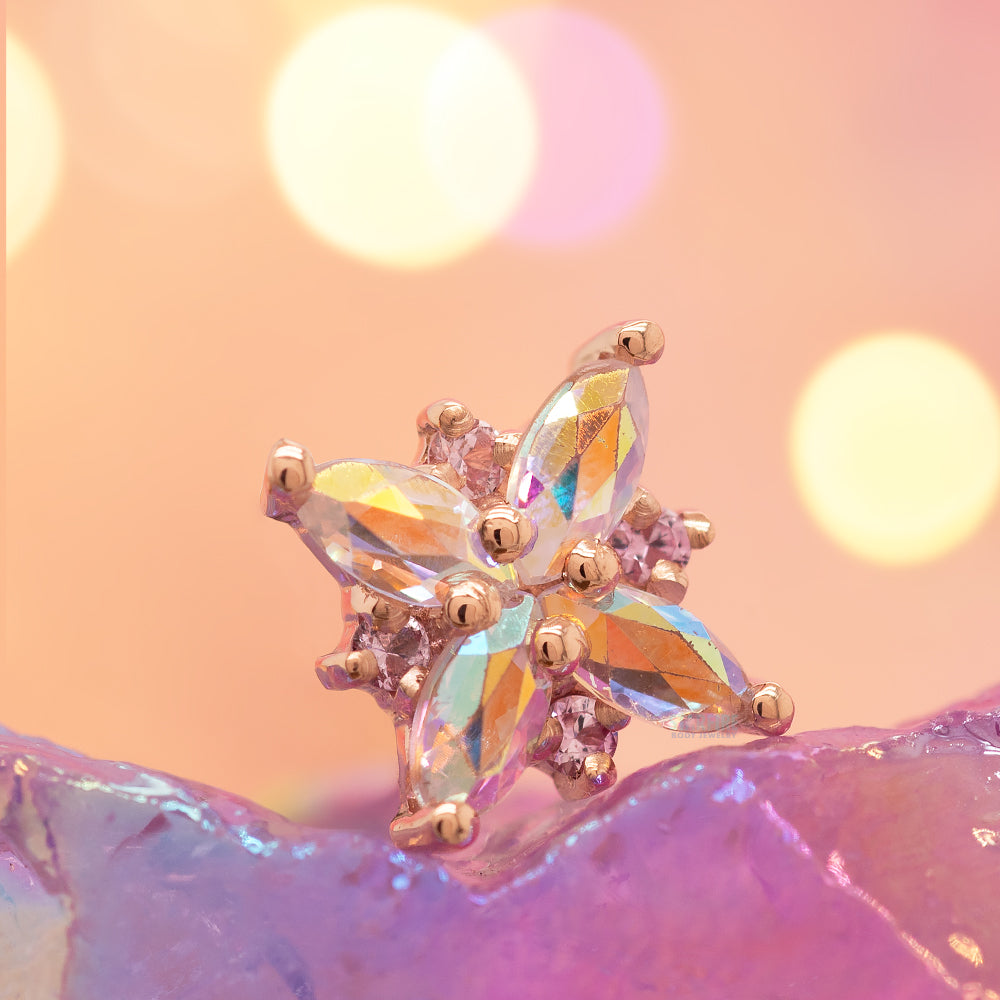 "Mini Pleades" Threaded End in Gold with Mercury Mist Topaz & Light Pink Sapphires