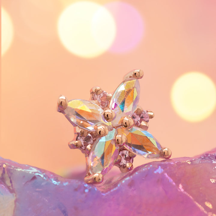 "Mini Pleades" Threaded End in Gold with Mercury Mist Topaz & Light Pink Sapphires