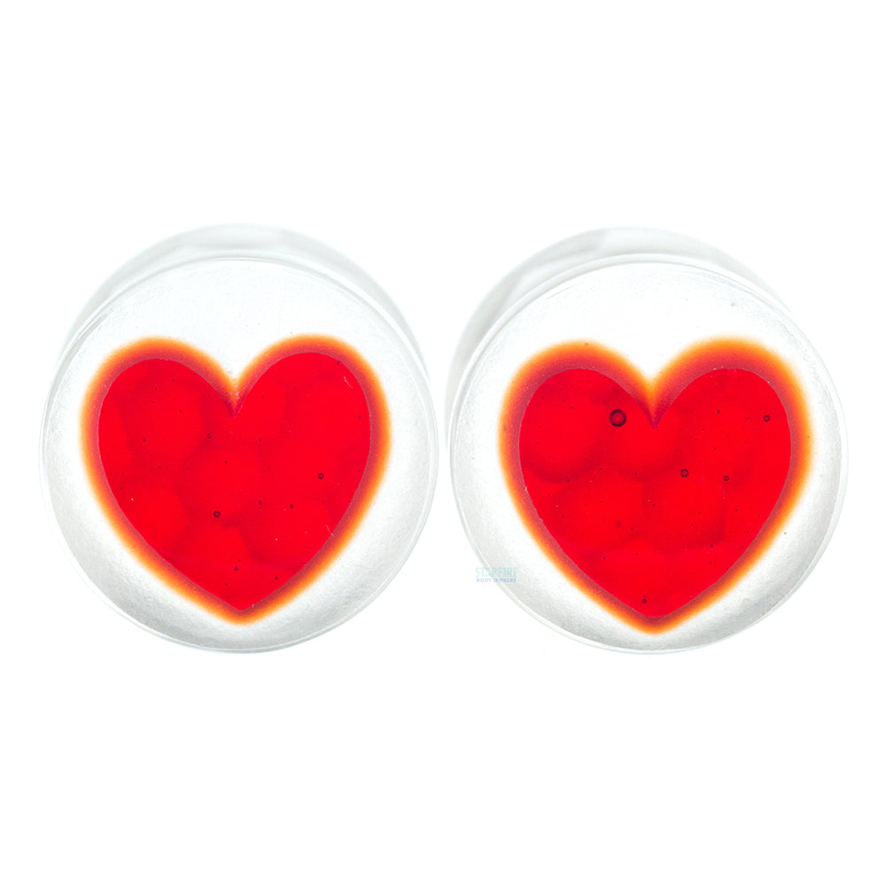 Heart Glass Plugs - Ruby on Crystal Martele