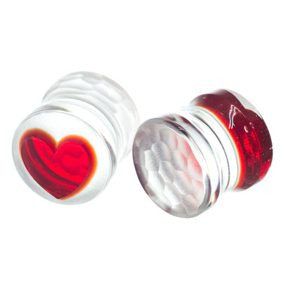 Heart Glass Plugs - Ruby on Crystal Martele