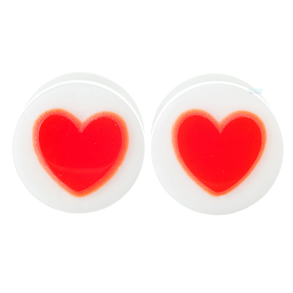 Heart Glass Plugs - Red on White