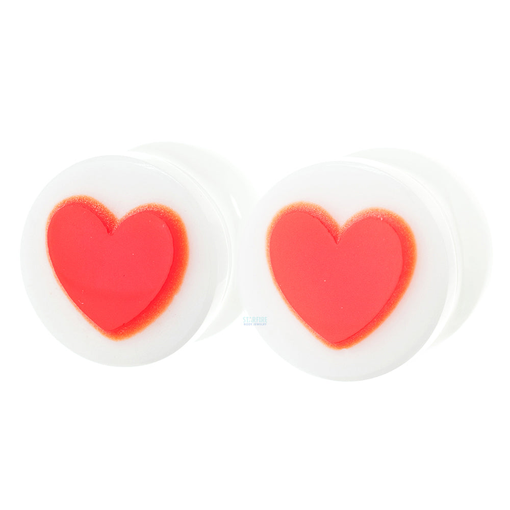 Heart Glass Plugs - Red on White
