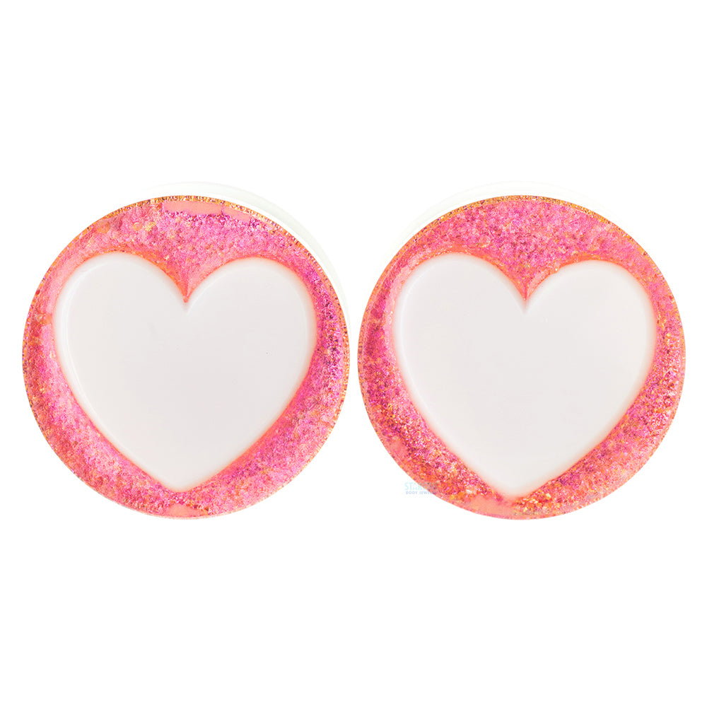 Heart Glass Plugs - White on Magenta Dichroic