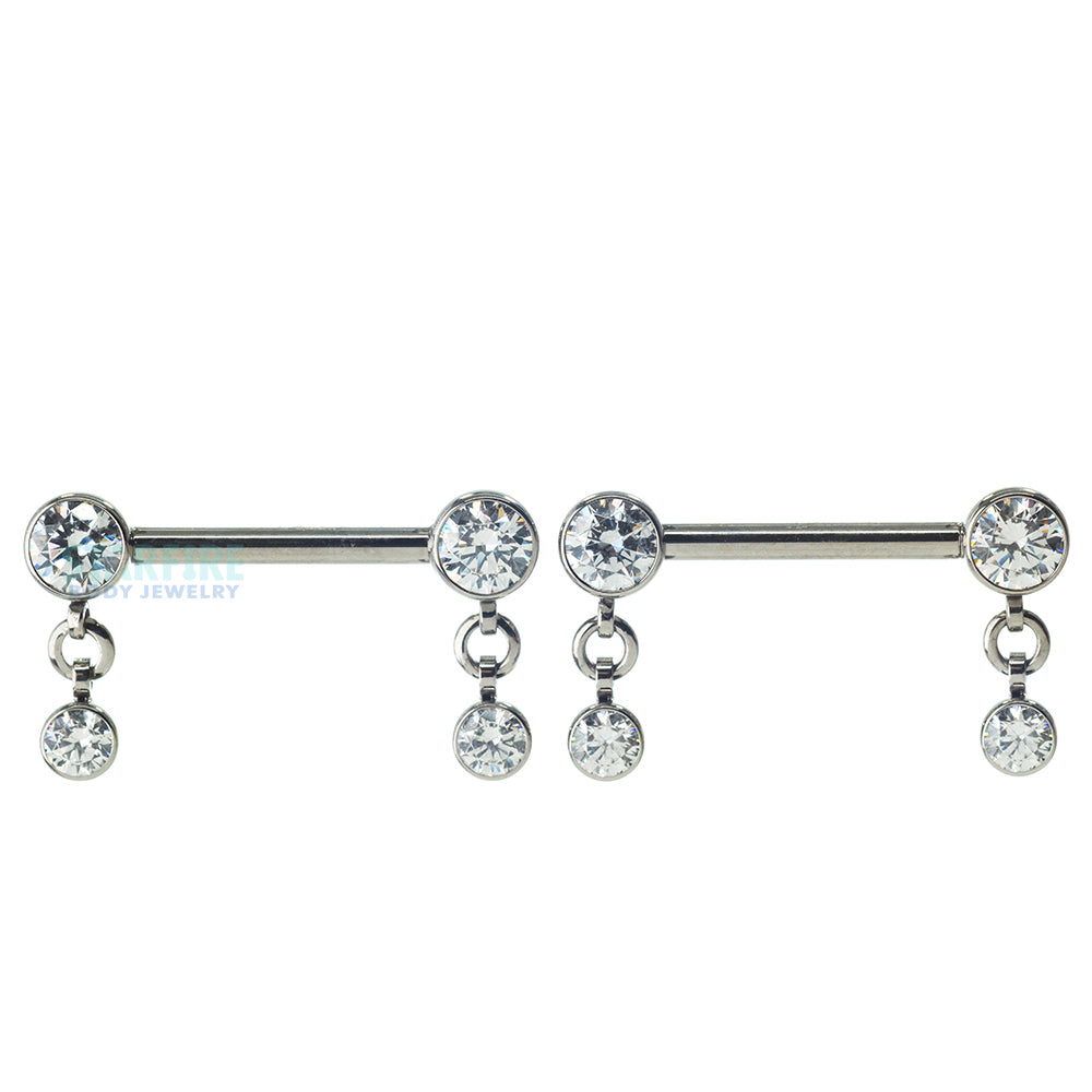 Faceted Gem Forward Facing Nipple Barbells in Bezel's with dangle - pair