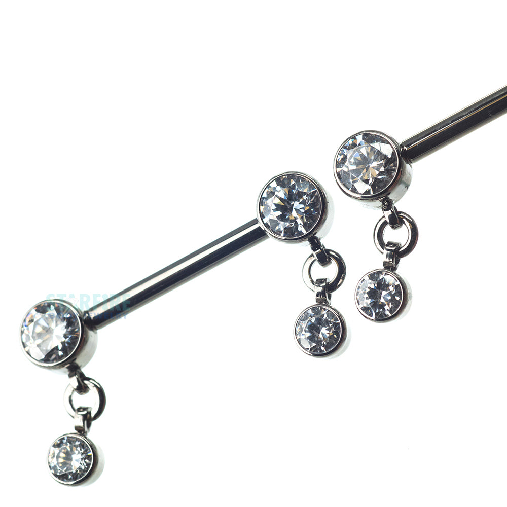 Faceted Gem Forward Facing Nipple Barbells in Bezel's with dangle - pair