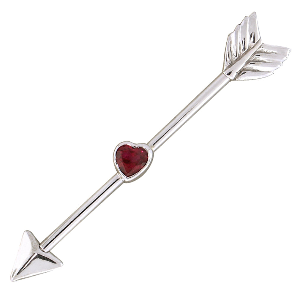 "Straight Thru My Heart" Industrial Barbell in Gold with Garnet