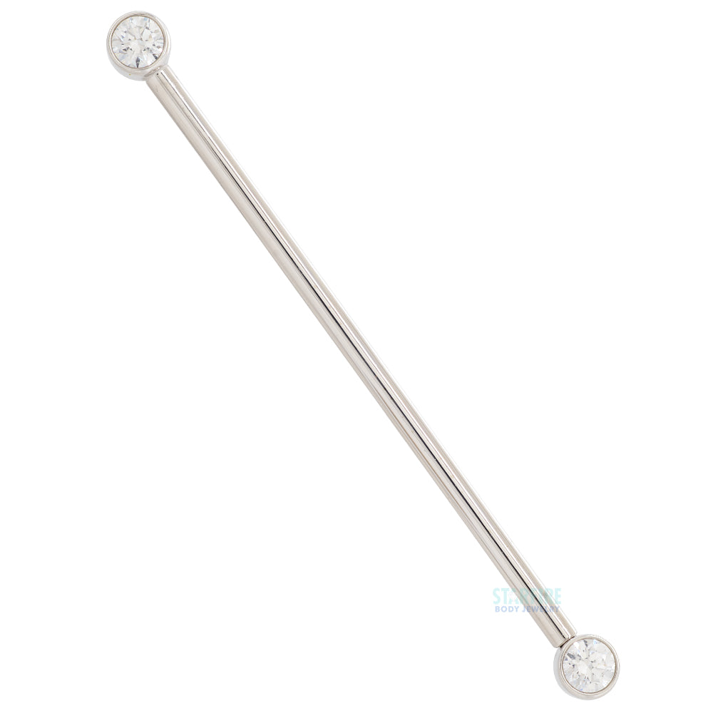 Forward Facing Industrial Barbell in Gold & Platinum with White CZ's