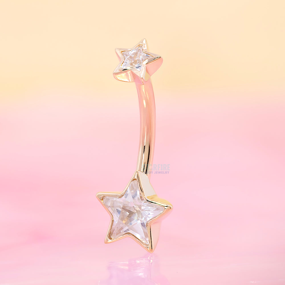 "Diva" Star Bezel Navel Curve in Gold with White CZ's