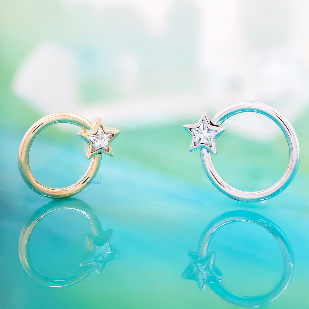 "Razmatazz" Star Bezel Fixed Bead Ring (FBR) in Gold & Platinum with White CZ