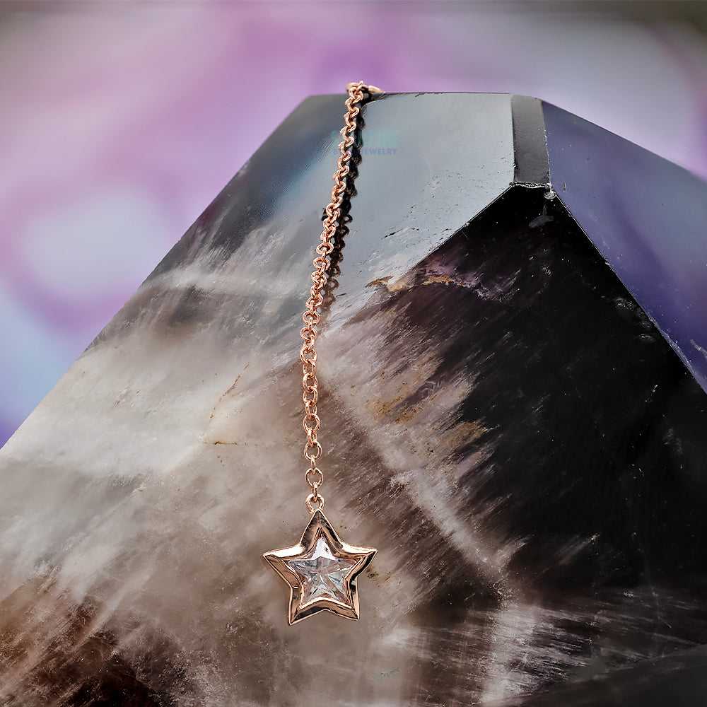 Star Bezel Chain Charm in Gold with White CZ