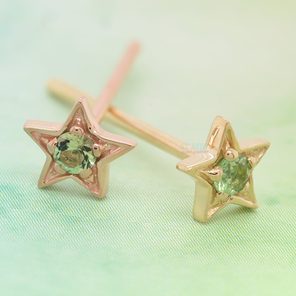 Concentric Star Nostril Screw in Gold & Platinum with Seafoam Tourmaline