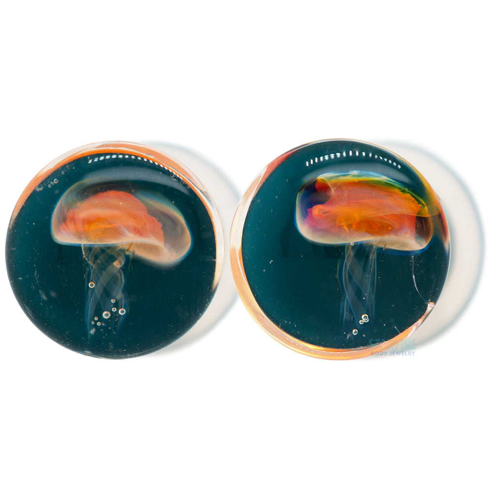 Jellyfish - Amber/Purple on Dark Aqua Glass Plugs