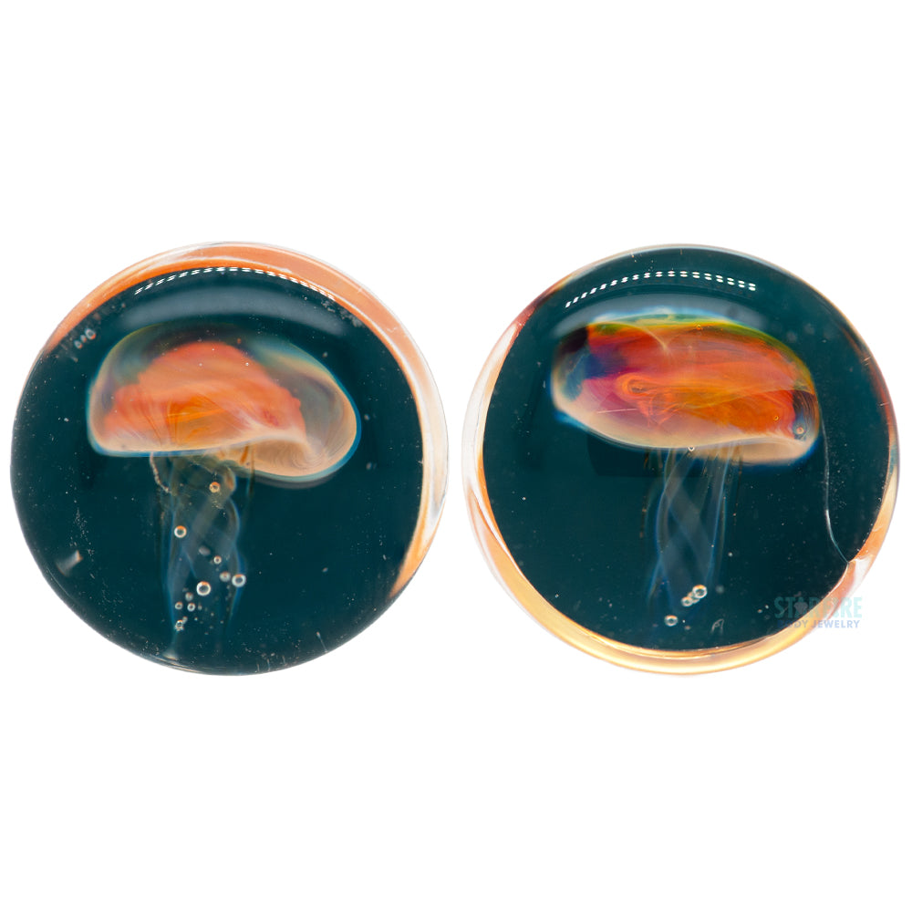 Jellyfish - Amber/Purple on Dark Aqua Glass Plugs