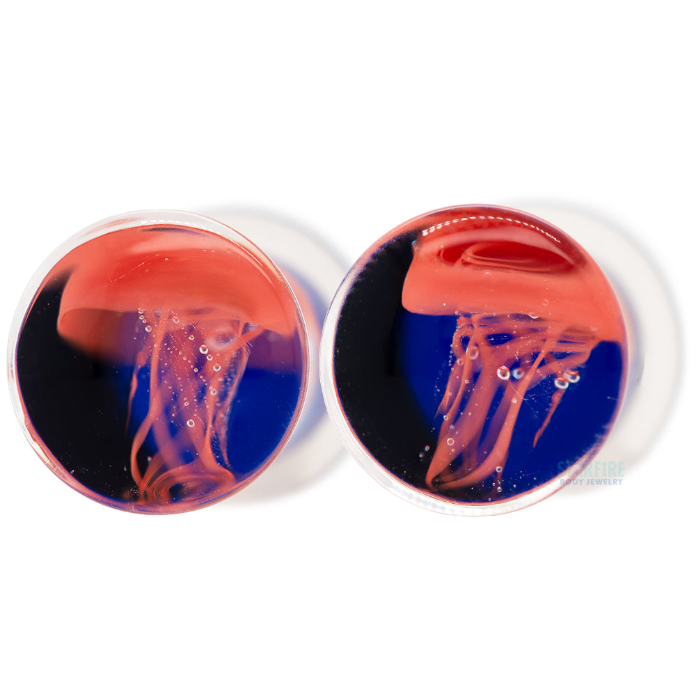 Jellyfish - Red on Cobalt Blue Glass Plugs