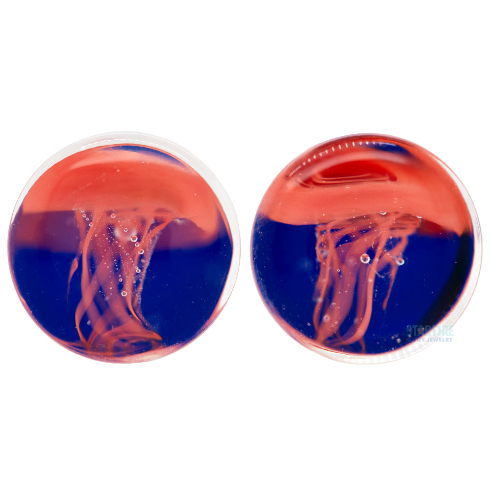 Jellyfish - Red on Cobalt Blue Glass Plugs